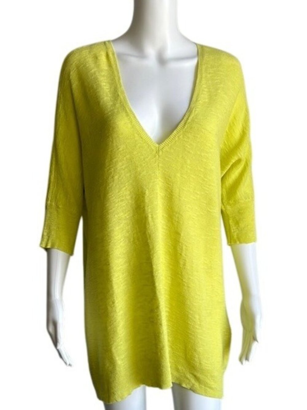 Eileen Fisher Deep V Organic Linen & Cotton Slub Tunic Lightweight Sweater - M